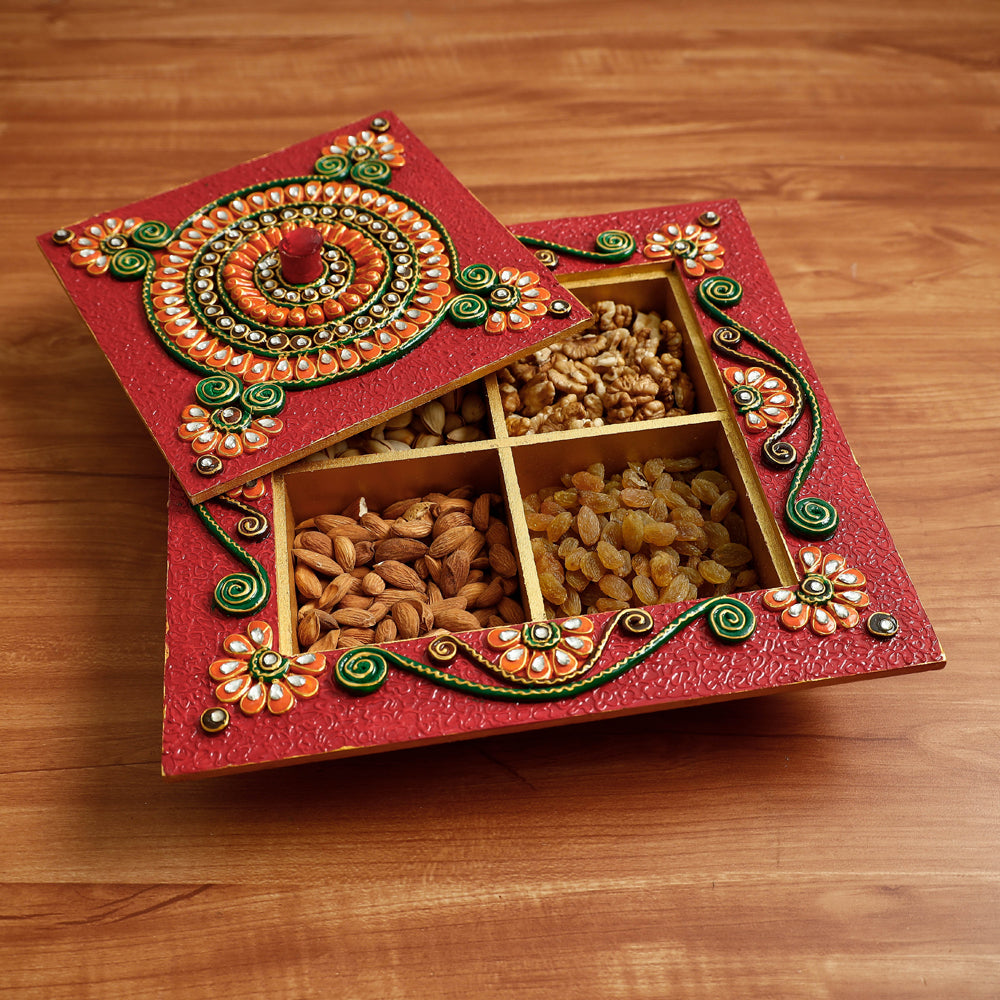 Diwali Decor Handpainted Wooden Dry Fruit Box
