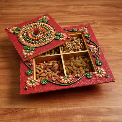 Diwali Decor Handpainted Wooden Dry Fruit Box