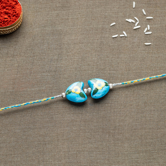 Patwa Threadwork Blue Pottery Beads Rakhi