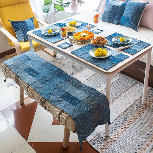 Hand Embroidered Upcycled Jeans Table Runner (Single) - Spiral