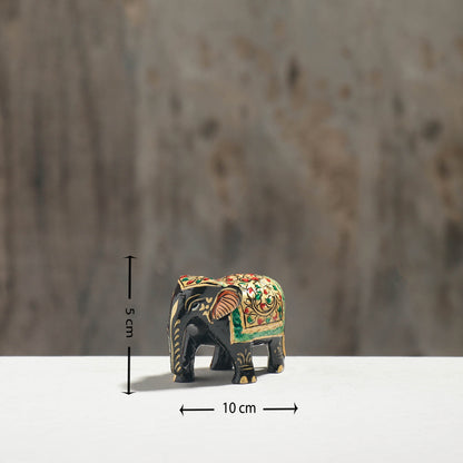 Elephant - Hand Carved Kadam Wood Handpainted Sculpture (2 in)