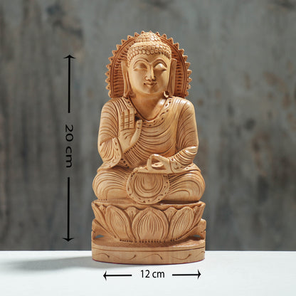 Lord Buddha - Hand Carved Kadam Wood Sculpture (7.8 in)