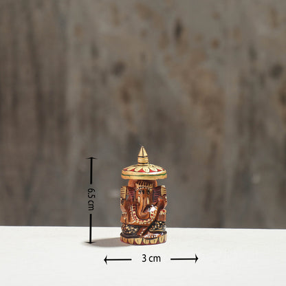 Lord Ganesha - Hand Carved Kadam Wood Handpainted Sculpture (1.7 in)