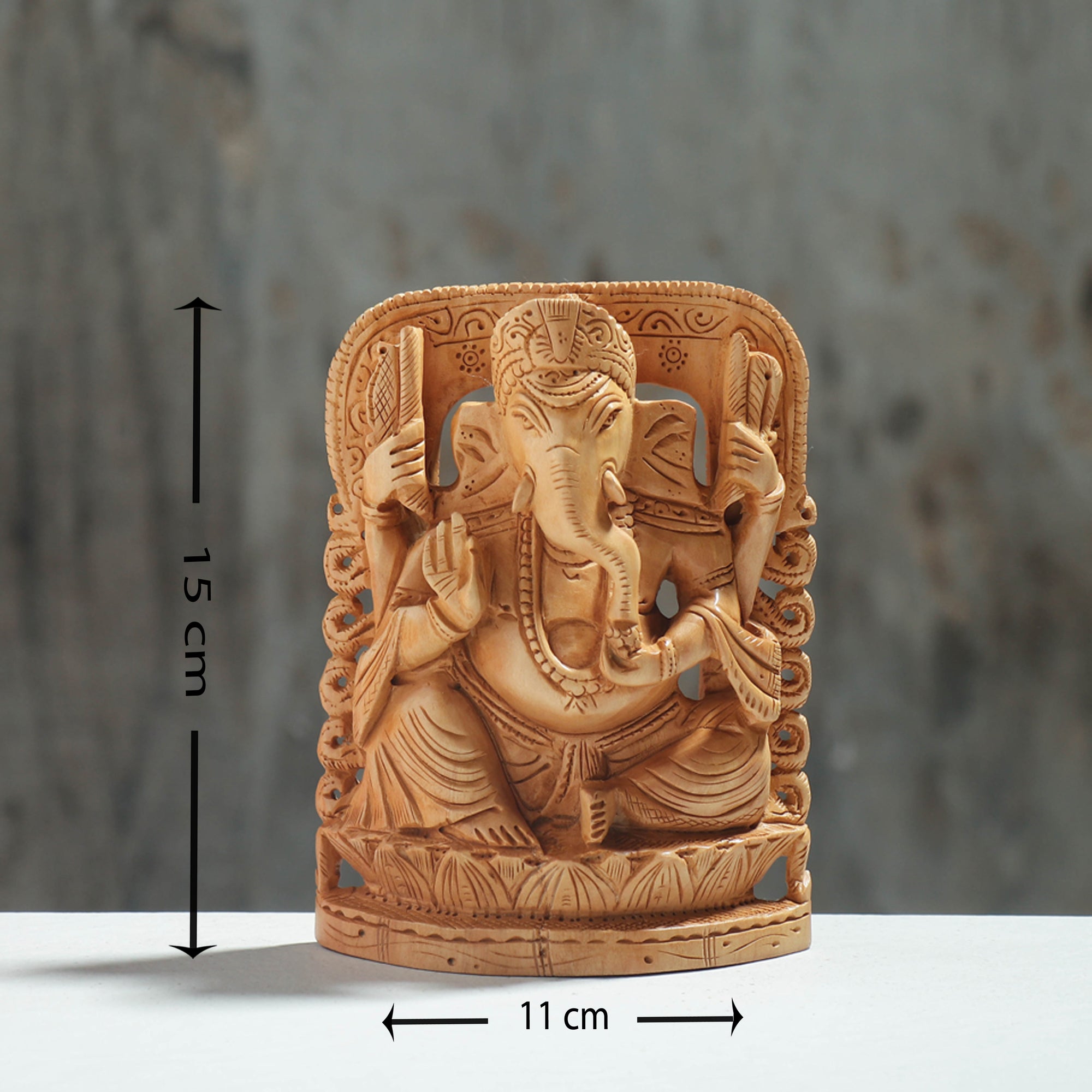 Lord Ganesha - Hand Carved Kadam Wood Handpainted Sculpture