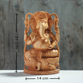 Lord Ganesha - Hand Carved Kadam Wood Sculpture