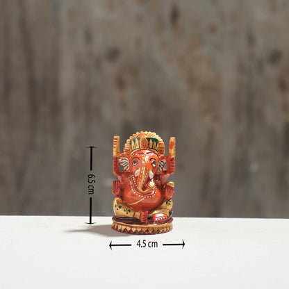 Lord Ganesha - Hand Carved Kadam Wood Handpainted Sculpture (2.5 in)