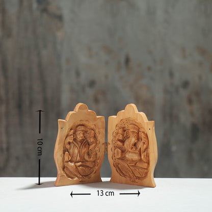 Lord Ganesha & Goddess Lakshmi - Hand Carved Kadam Wood Sculpture (4 in)