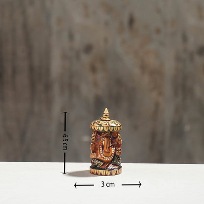 Lord Ganesha - Hand Carved Kadam Wood Handpainted Sculpture (2.7 in)