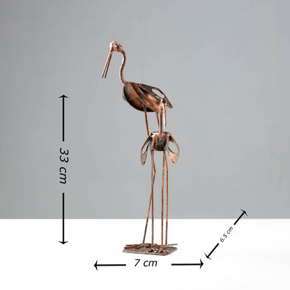 Bird Crane Mother & Child - Handmade Recycled Metal Sculpture by Debabrata Ruidas