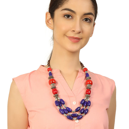 Handcrafted Blue & Red Beads Necklace by Bamboo Tree Jewels