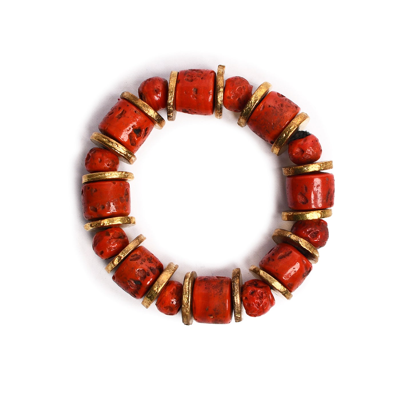 Red & Golden Beaded Stretchable Bracelet by Bamboo Tree Jewels