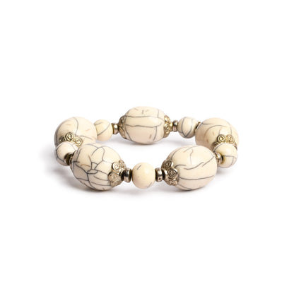 White & Silver Stone Stretchable Bracelet by Bamboo Tree Jewels