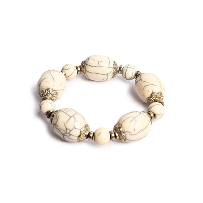 White & Silver Stone Stretchable Bracelet by Bamboo Tree Jewels