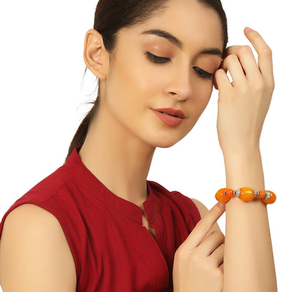 Orange & Silver Stone Stretchable Bracelet by Bamboo Tree Jewels