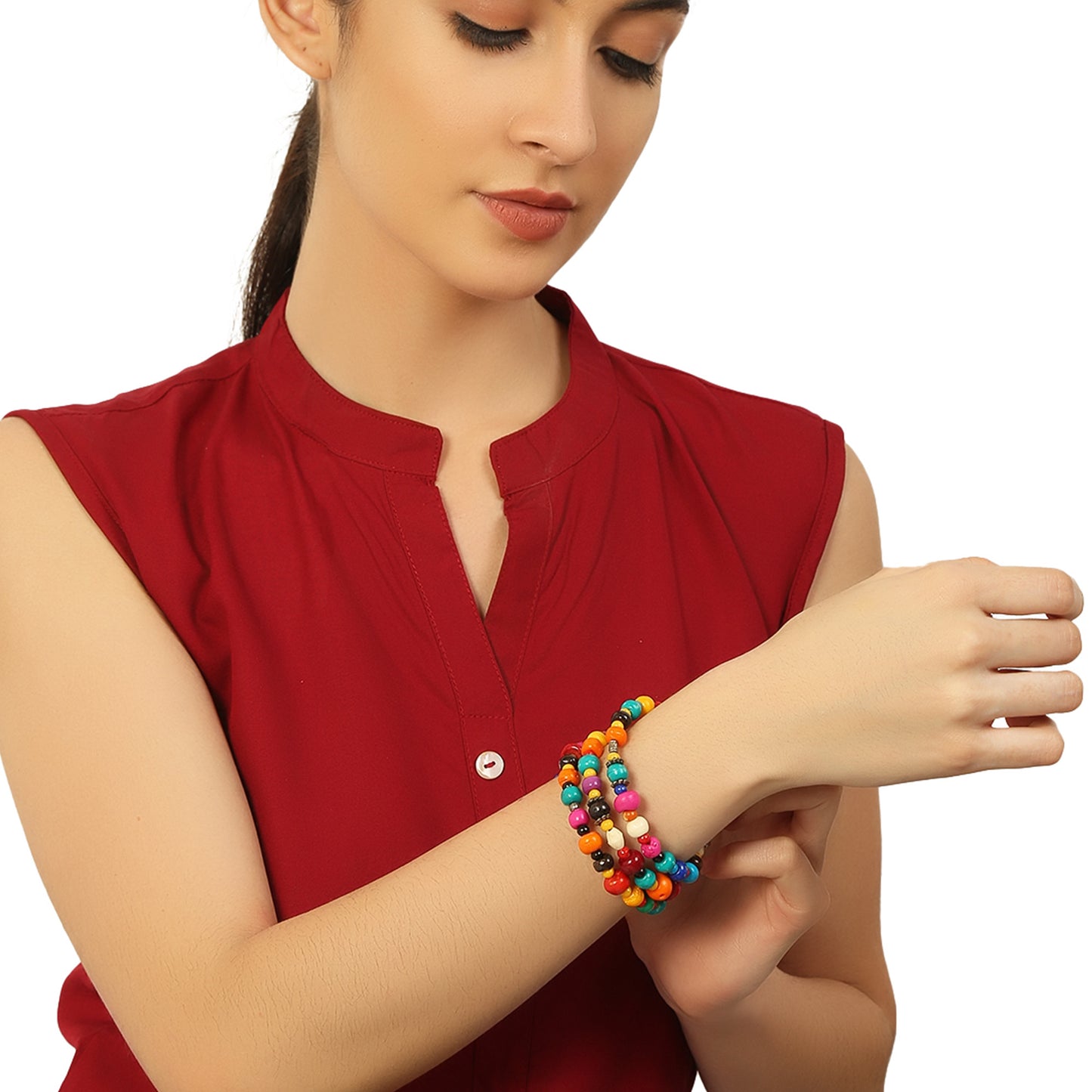 Multi-Coloured Beaded Stretchable Bracelet by Bamboo Tree Jewels