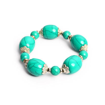 Green & Silver Stone Stretchable Bracelet by Bamboo Tree Jewels