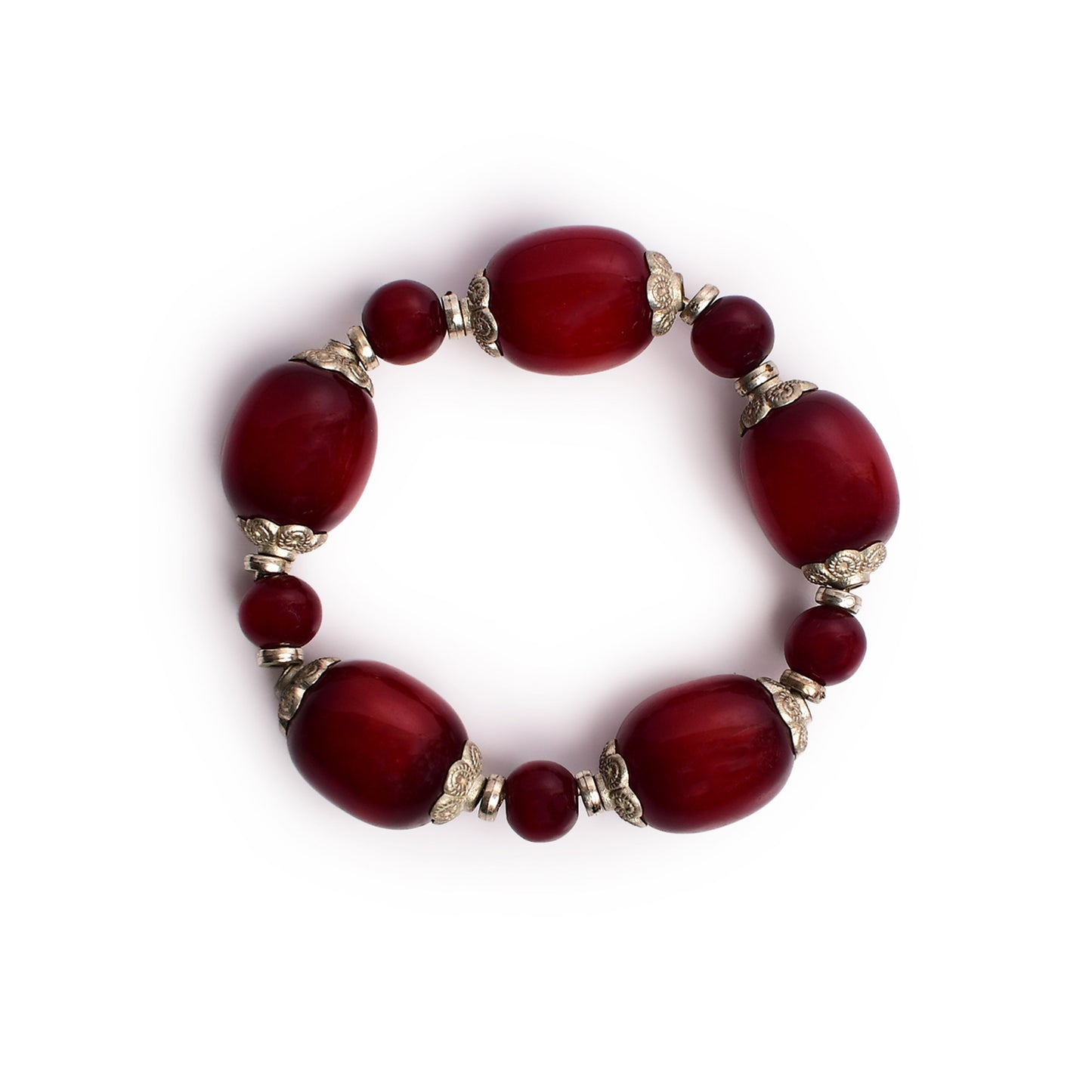 Maroon & Silver Stone Stretchable Bracelet by Bamboo Tree Jewels