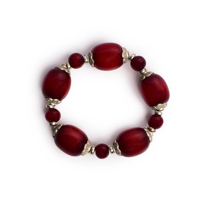 Maroon & Silver Stone Stretchable Bracelet by Bamboo Tree Jewels