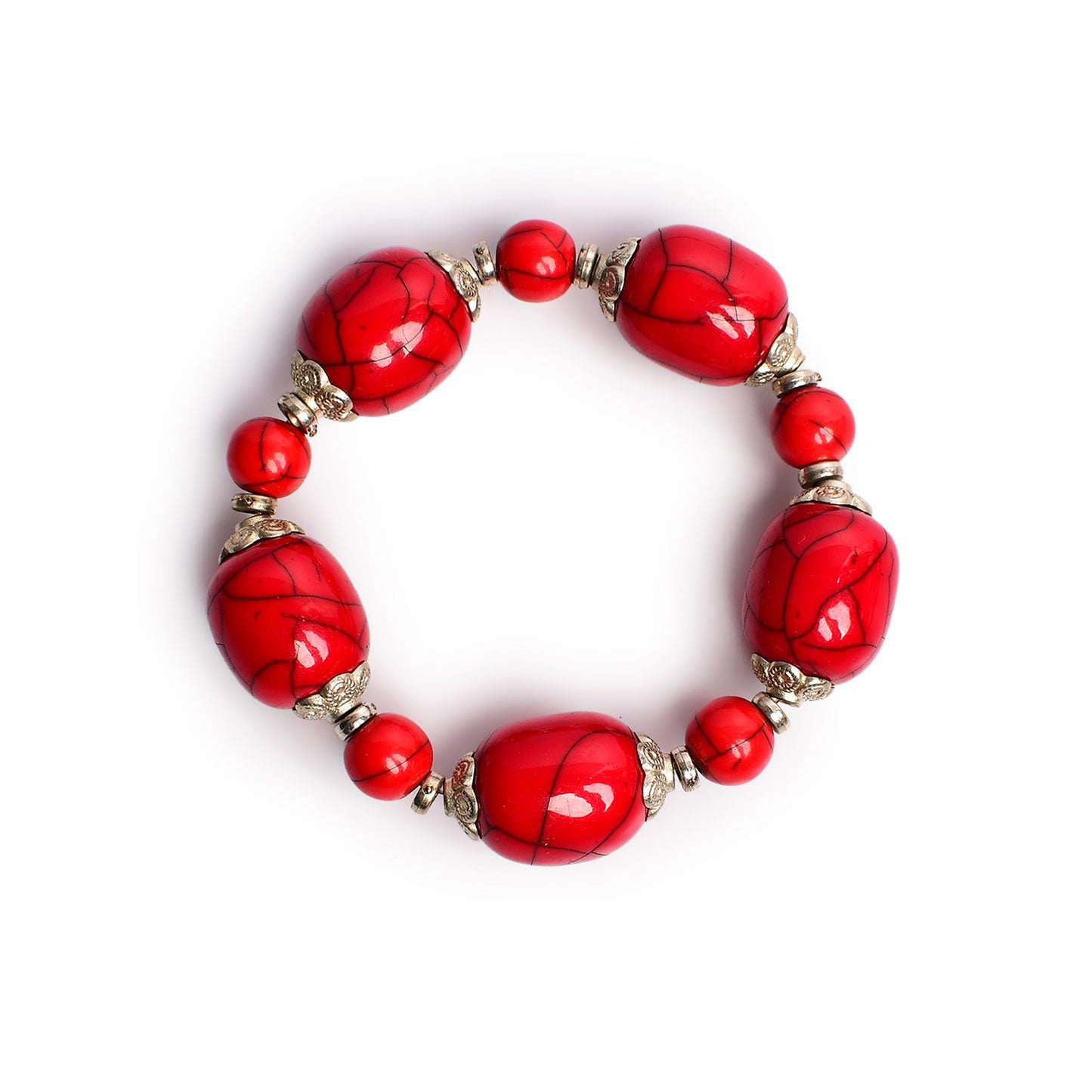 Red & Silver Stone Stretchable Bracelet by Bamboo Tree Jewels