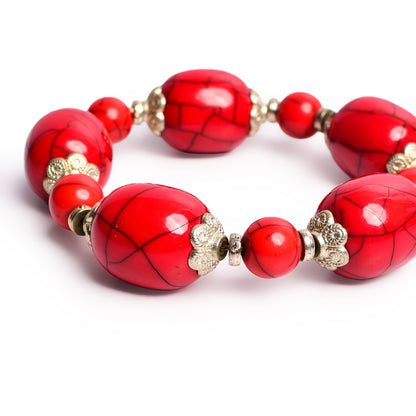 Red & Silver Stone Stretchable Bracelet by Bamboo Tree Jewels