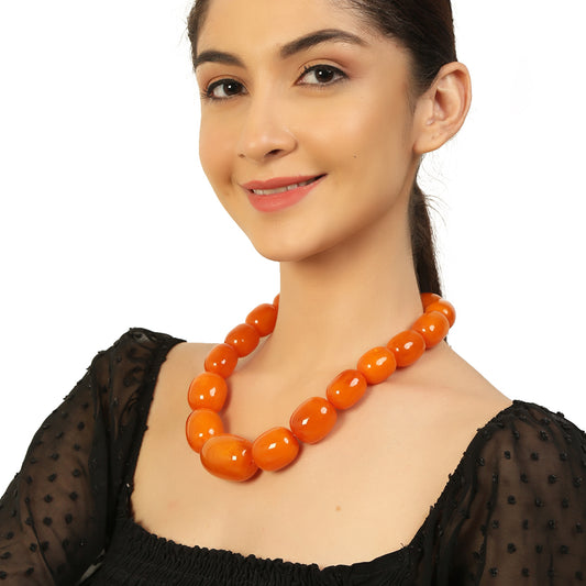 Resin Orange Beaded Handcrafted Necklace by Bamboo Tree Jewels