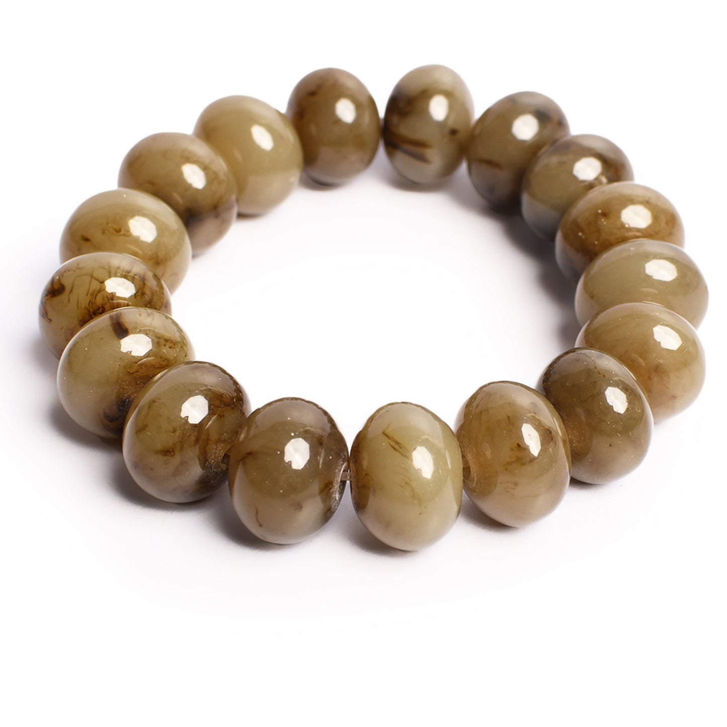 Olive Beaded Stretchable Bracelet by Bamboo Tree Jewels