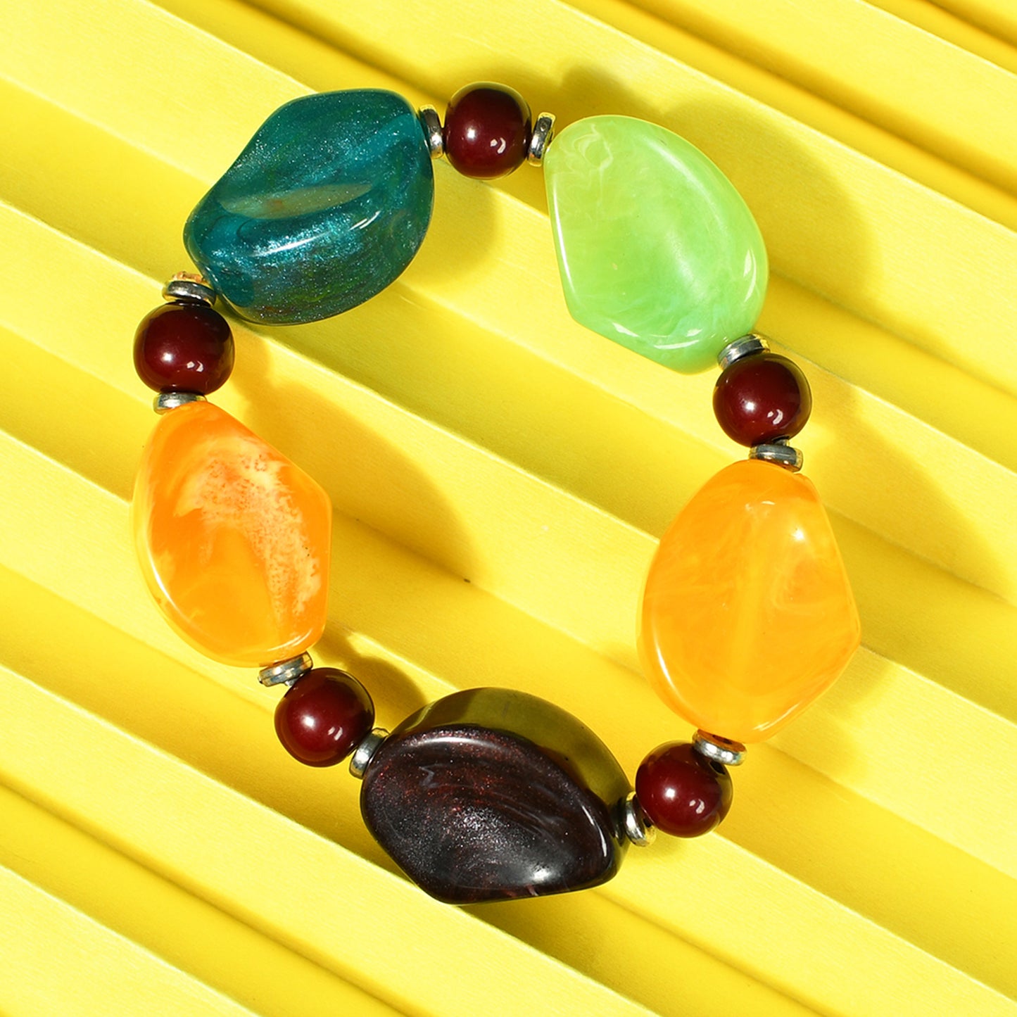 Multi-Coloured Stone Stretchable Bracelet by Bamboo Tree Jewels