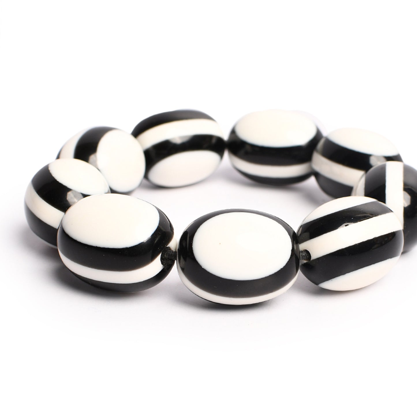 White & Black Stone Stretchable Bracelet by Bamboo Tree Jewels