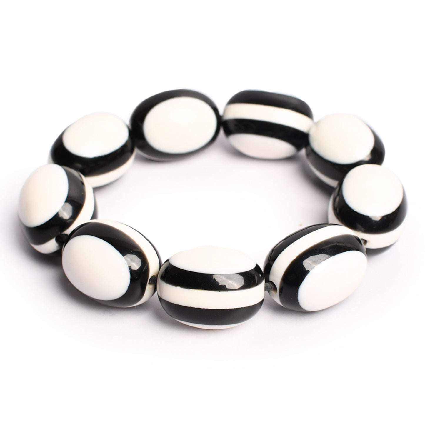 White & Black Stone Stretchable Bracelet by Bamboo Tree Jewels