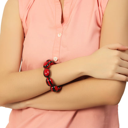 Red & Black Stone Stretchable Bracelet by Bamboo Tree Jewels