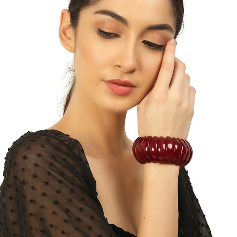 Maroon Beaded Stretchable Bracelet by Bamboo Tree Jewels