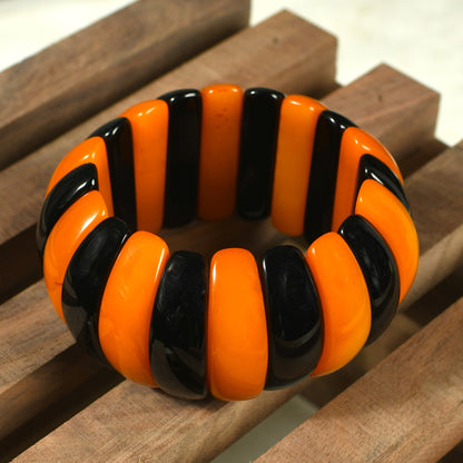 Black & Orange Beaded Stretchable Bracelet by Bamboo Tree Jewels
