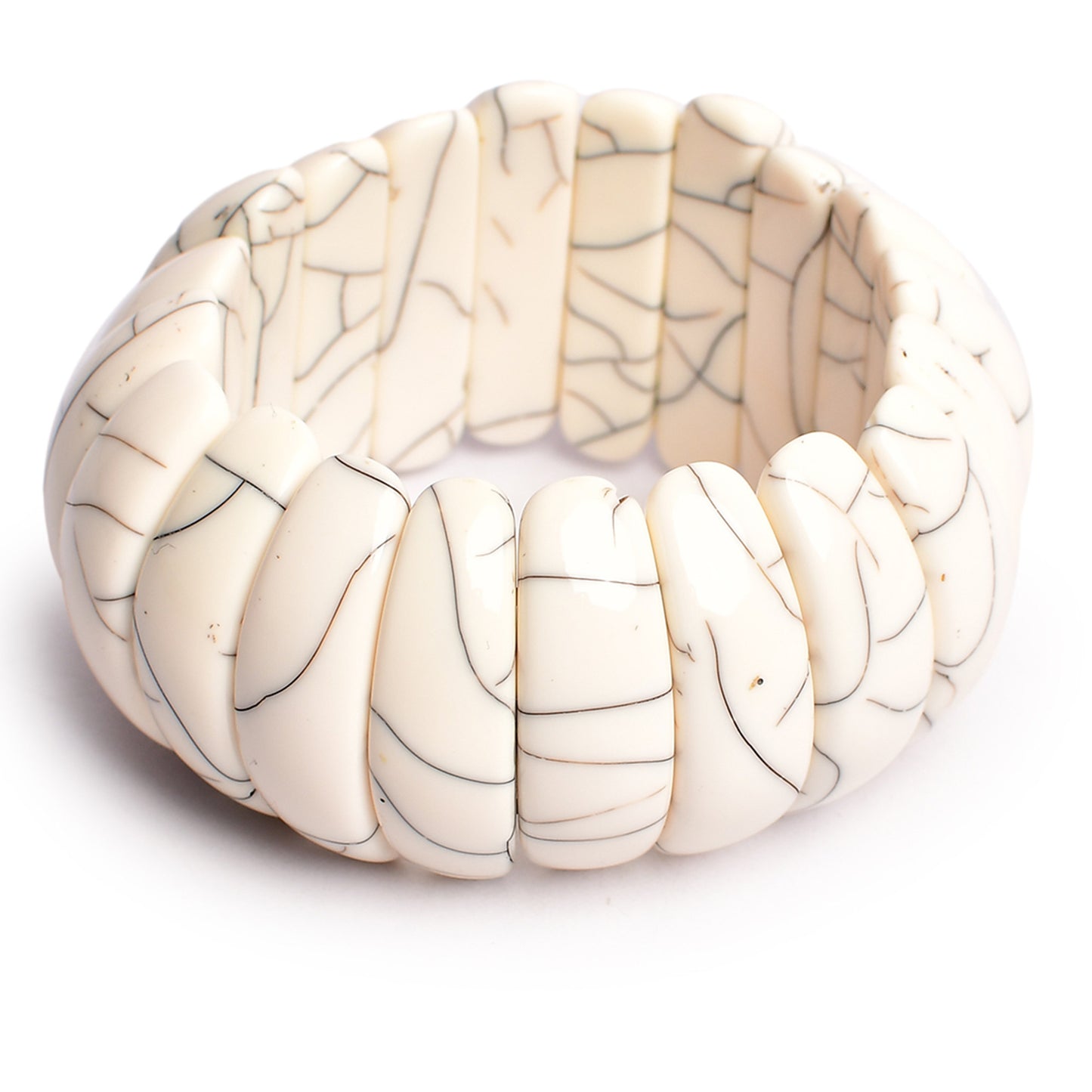 White Beaded Stretchable Bracelet by Bamboo Tree Jewels