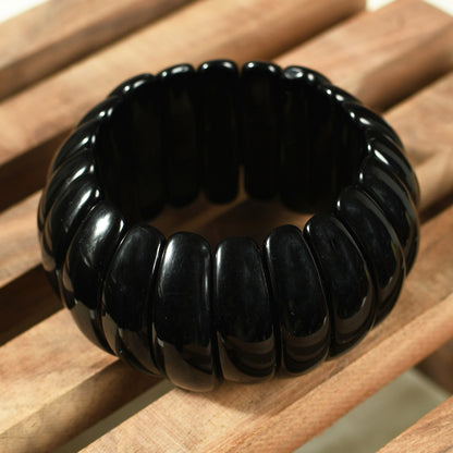 Black Beaded Stretchable Bracelet by Bamboo Tree Jewels