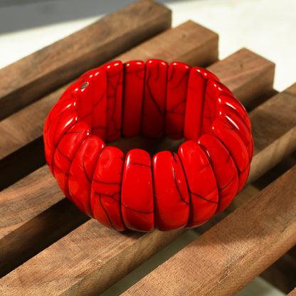 Red Beaded Stretchable Bracelet by Bamboo Tree Jewels