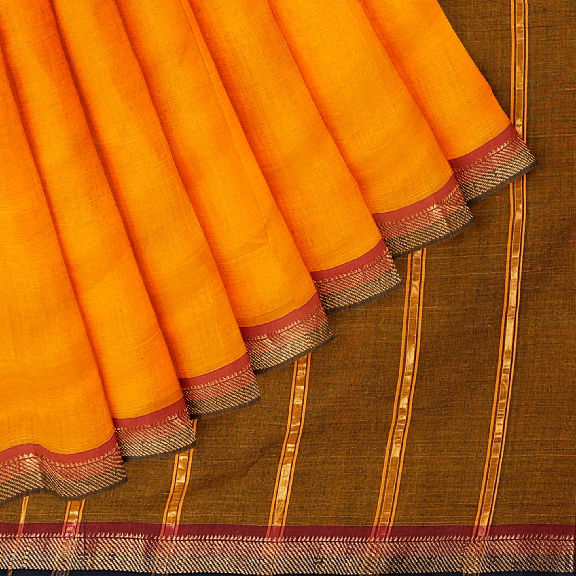 Orange - mangalagiri godavari handloom cotton zari border