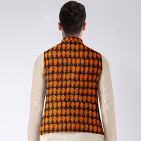 Men Mustard Nehru Jacket in Bagh Block Printing