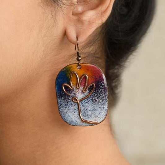 Lotus Bloom Earrings in Copper Enamel