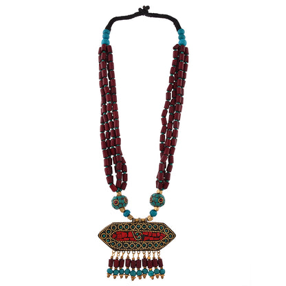 Handcrafted Maroon & Turquoise Beads Necklace by Bamboo Tree Jewels