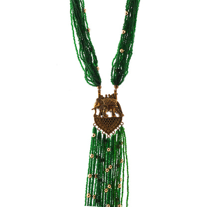 Handcrafted Green & Golden Beads Necklace by Bamboo Tree Jewels