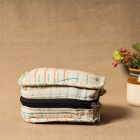 White Handmade 4 Pockets Cotton Jewelry Bag 