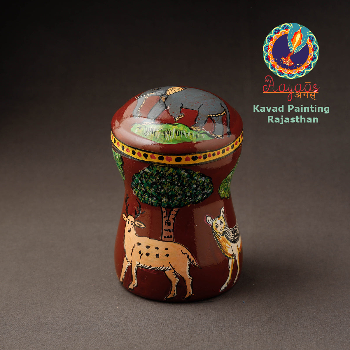 Red Kavad Handpainted Stainless Steel Multi Utility Canister