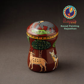 Red Kavad Handpainted Stainless Steel Multi Utility Canister