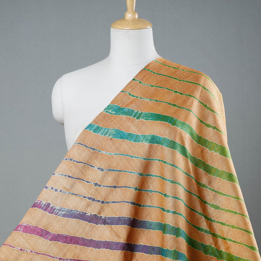 Brown - Multicolour Leheriya Tie-Dye Tussar Silk Handloom Fabric