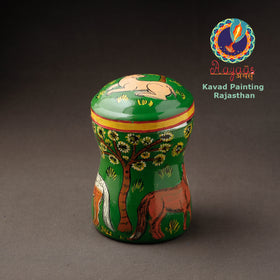 Green Kavad Handpainted Stainless Steel Multi Utility Canister