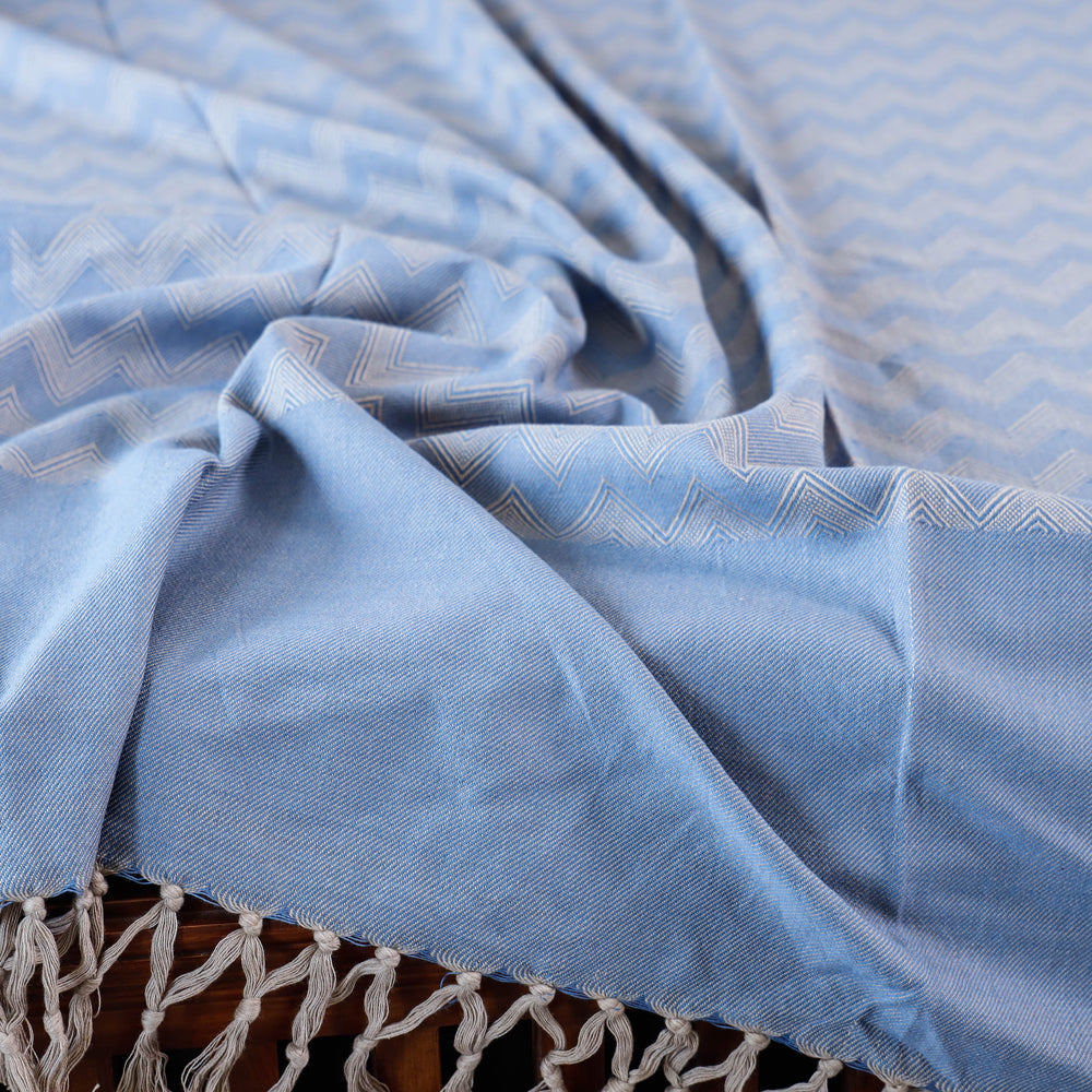 Blue - Pure Cotton Handloom Single Bed Cover from Bijnor by Nizam (91 x 61 in)