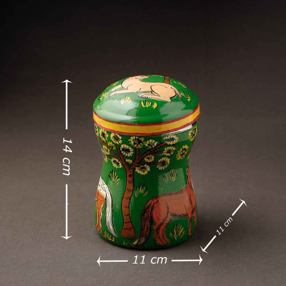 Green Kavad Handpainted Stainless Steel Multi Utility Canister
