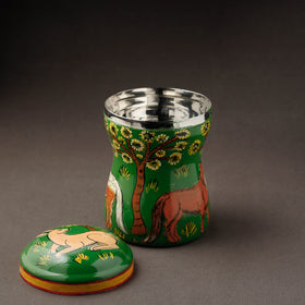 Green Kavad Handpainted Stainless Steel Multi Utility Canister