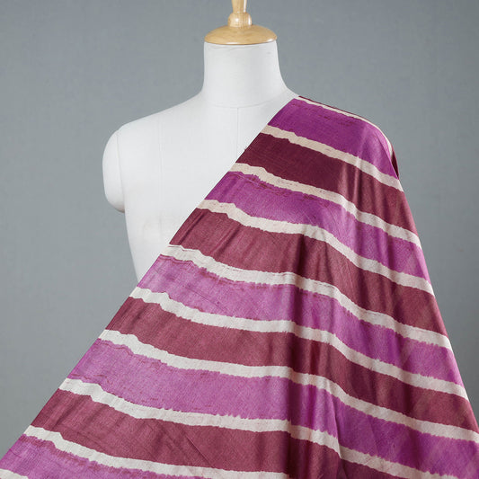 Pink - Multicolour Leheriya Tie-Dye Tussar Silk Handloom Fabric