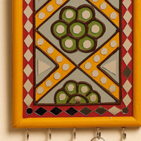 Kutch Mud Mirror Work Lippan Art Key Holder (9 x 6 in)